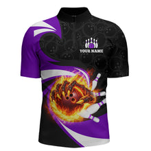 Load image into Gallery viewer, Personalized Purple Flame Demon Hand Bowling Shirt for Men Bowling Outfit Polo &amp; Quarter-Zip Bowling Jersey QZT867