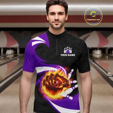 Load image into Gallery viewer, Personalized Purple Flame Demon Hand Bowling Shirt for Men Bowling Outfit Polo &amp; Quarter-Zip Bowling Jersey QZT867