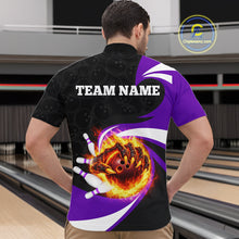 Load image into Gallery viewer, Personalized Purple Flame Demon Hand Bowling Shirt for Men Bowling Outfit Polo &amp; Quarter-Zip Bowling Jersey QZT867