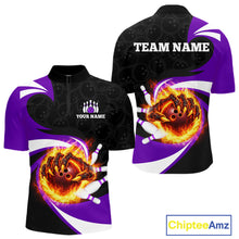 Load image into Gallery viewer, Personalized Purple Flame Demon Hand Bowling Shirt for Men Bowling Outfit Polo &amp; Quarter-Zip Bowling Jersey QZT867