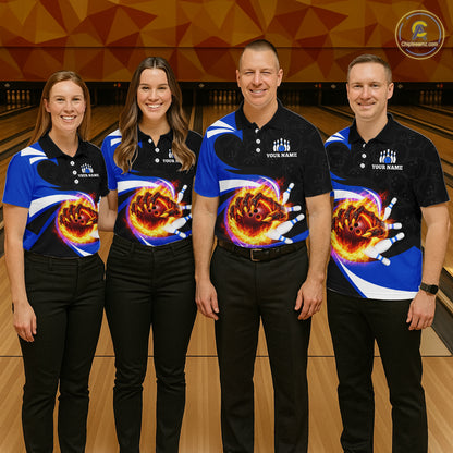Personalized Blue Flame Demon Hand Bowling Shirt for Women Bowling Outfit Polo & Quarter-Zip Bowling Jersey QZT867