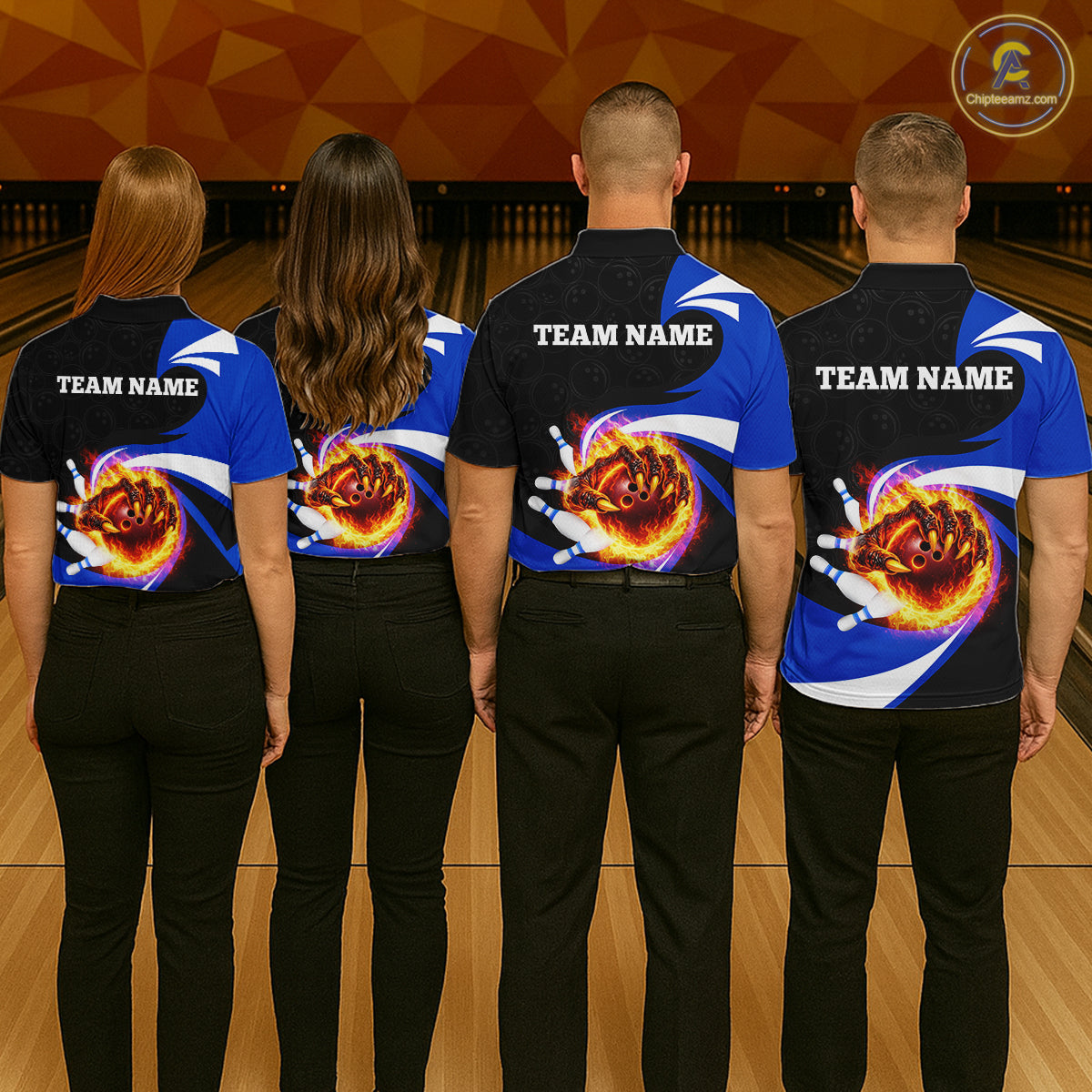 Personalized Blue Flame Demon Hand Bowling Shirt for Men Bowling Outfit Polo & Quarter-Zip Bowling Jersey QZT867