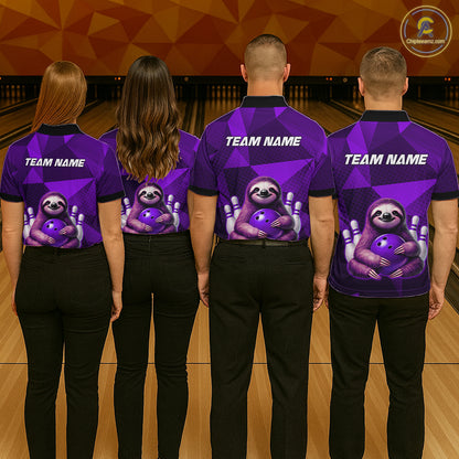 Purple Funny Sloth Bowling Shirt for Men Custom Bowling Jersey Polo & Quarter-Zip Bowling Outfit QZT995
