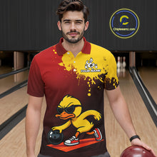 Load image into Gallery viewer, Custom Funny Duck Bowling Shirt for Men Red &amp; Yellow Bowling Jersey Polo &amp; 1/4 Zip QZT791