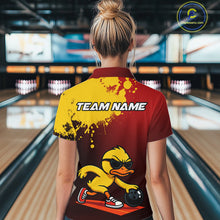 Load image into Gallery viewer, Custom Funny Duck Bowling Shirt for Women Red &amp; Yellow Bowling Jersey Polo &amp; 1/4 Zip QZT791