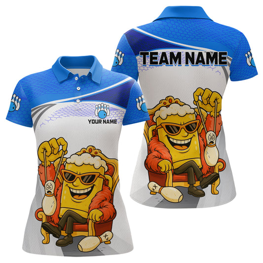 Custom Funny Blue Beer Polo Bowling Team Shirt for Women Quarter-Zip Bowling Jersey Outfit QZT820