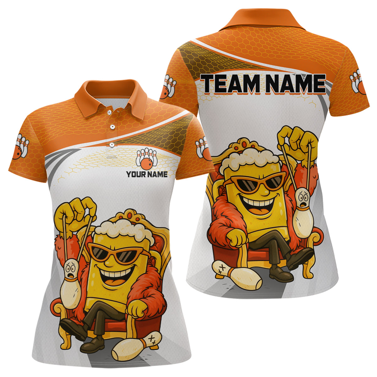 Custom Funny Orange Beer Polo Bowling Team Shirt for Women Quarter-Zip Bowling Jersey Outfit QZT820