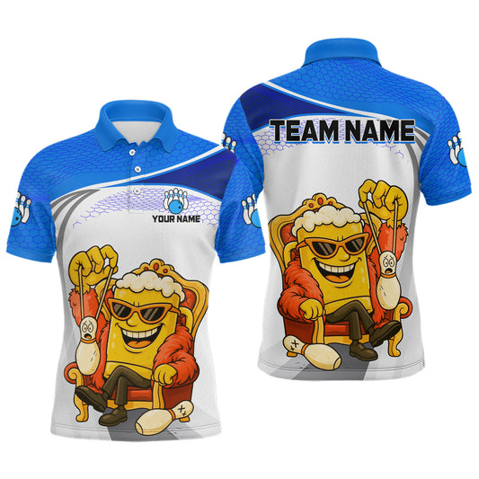 Custom Funny Blue Beer Polo Bowling Team Shirt for Men Quarter-Zip Bowling Jersey Outfit QZT820