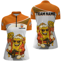 Load image into Gallery viewer, Custom Funny Orange Beer Polo Bowling Team Shirt for Women Quarter-Zip Bowling Jersey Outfit QZT820