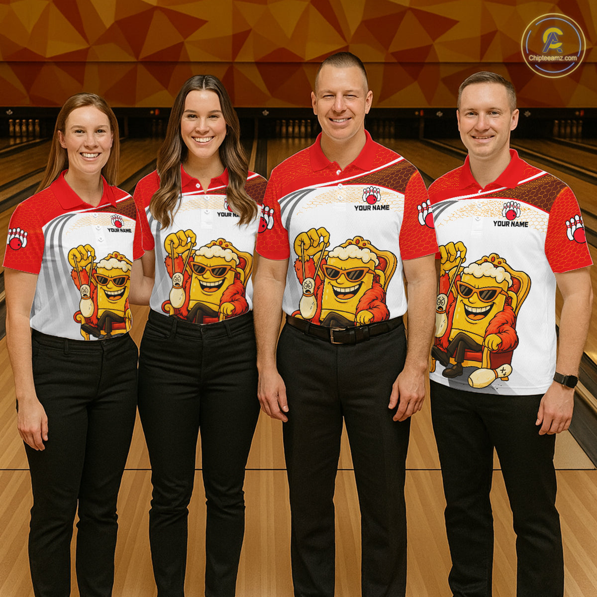 Custom Funny Red Beer Polo Bowling Team Shirt for Women Quarter-Zip Bowling Jersey Outfit QZT820