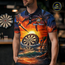 Load image into Gallery viewer, Custom Dart Team Shirts for Men Polo &amp; 1/4 Zip Dart Jersey Sunset Tropical Design Dartboard Shirt DHT30