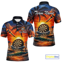 Load image into Gallery viewer, Custom Dart Team Shirts for Men Polo &amp; 1/4 Zip Dart Jersey Sunset Tropical Design Dartboard Shirt DHT30
