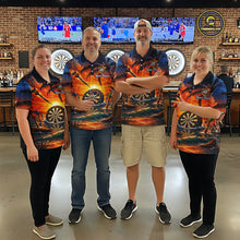 Load image into Gallery viewer, Custom Dart Team Shirts for Men Polo &amp; 1/4 Zip Dart Jersey Sunset Tropical Design Dartboard Shirt DHT30