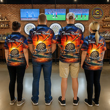 Load image into Gallery viewer, Custom Dart Team Shirts for Men Polo &amp; 1/4 Zip Dart Jersey Sunset Tropical Design Dartboard Shirt DHT30