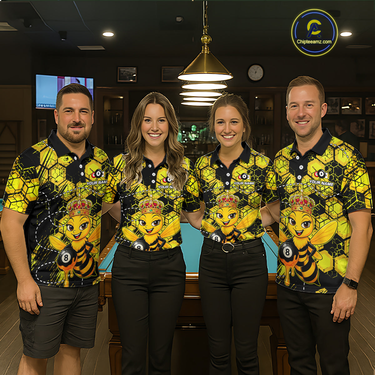 Funny Bee 8 Ball Billiard Shirts for Women Custom Billiard Team Jersey Polo & 1/4 Zip BHT29