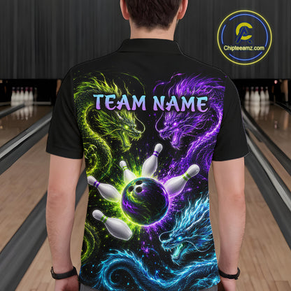 Multicolor Dragon Bowling Shirt for Men Custom Bowling Jersey Polo & Quarter-Zip QZT1051