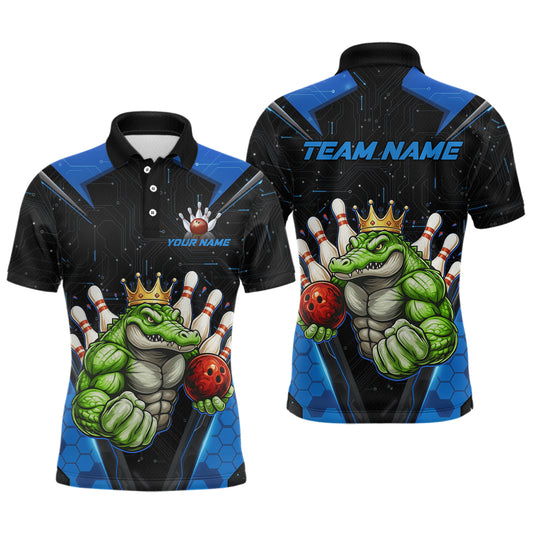 Custom Funny Blue Crocodile Bowling Shirt Alligator Bowling Jersey for Men Polo & 1/4 Zip QZT823