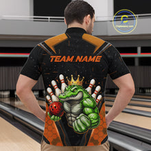 Load image into Gallery viewer, Custom Funny Orange Crocodile Bowling Shirt Alligator Bowling Jersey for Men Polo &amp; 1/4 Zip QZT823