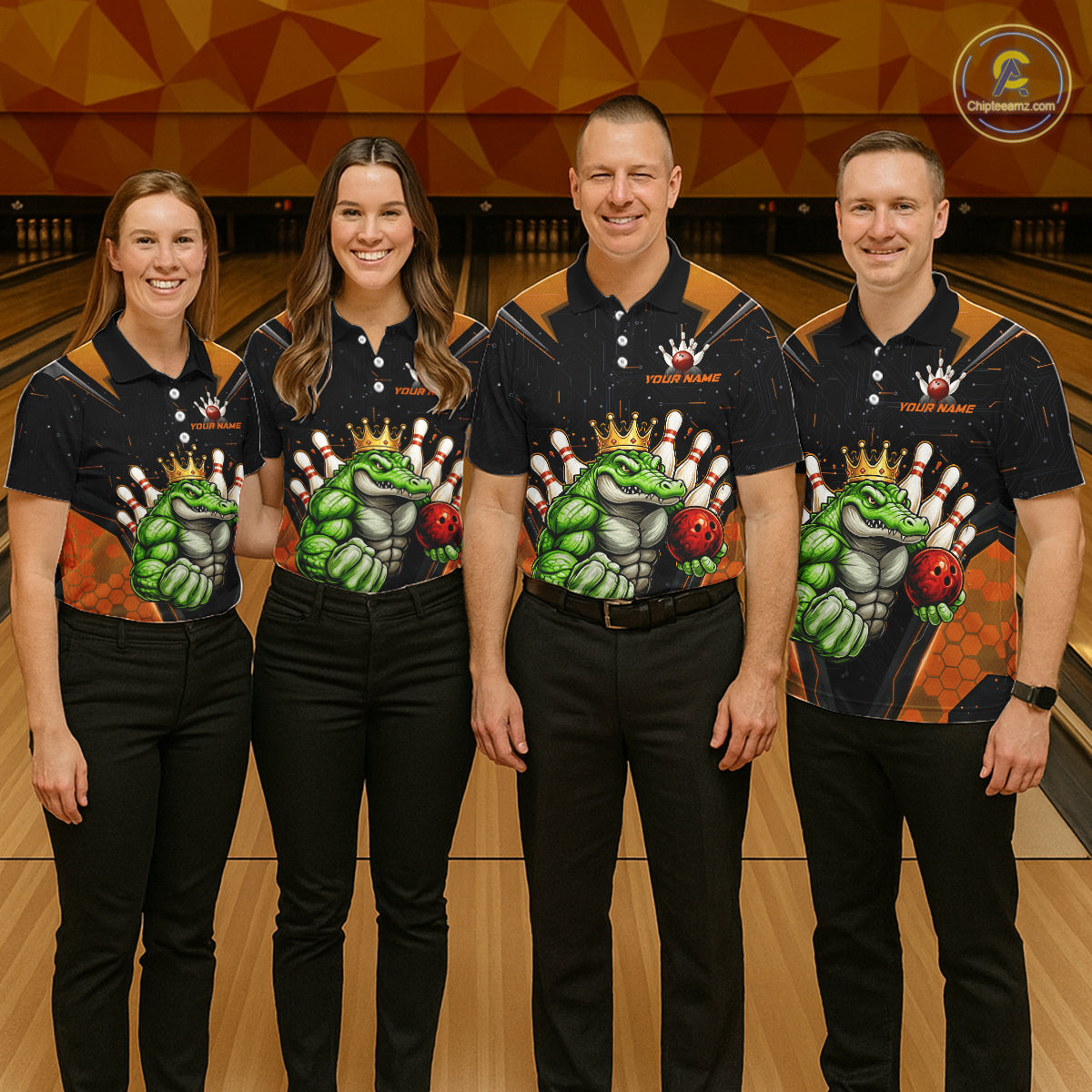 Custom Funny Orange Crocodile Bowling Shirt Alligator Bowling Jersey for Women Polo & 1/4 Zip QZT823