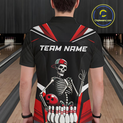 Red Funny Skeleton Bowling Shirt Personalized Bowing Jersey for Men Bowling Team QZT828