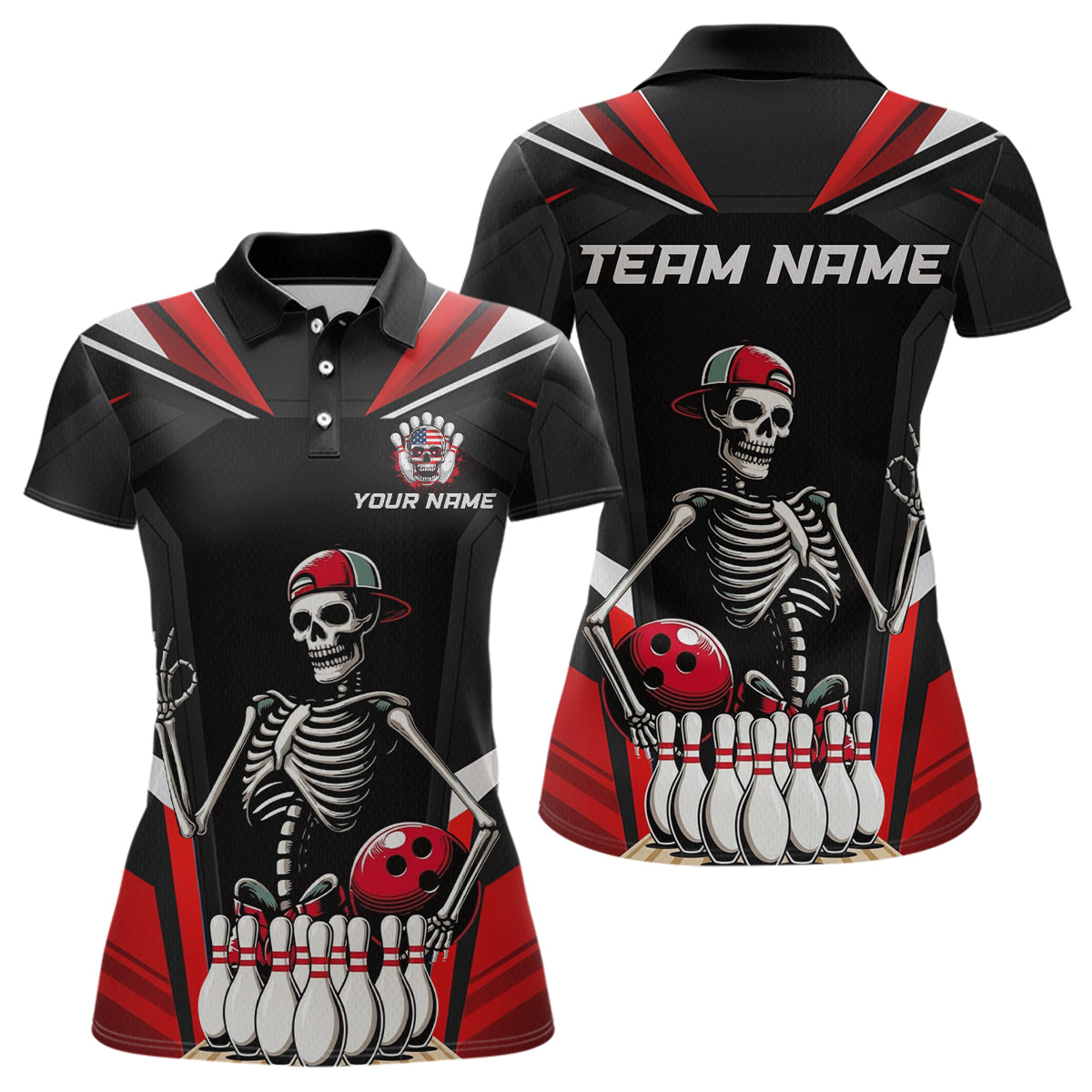 Red Funny Skeleton Bowling Shirt Personalized Bowing Jersey for Women Bowling Team QZT828