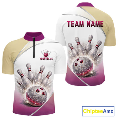 Custom Rhinestone Bowling Shirt for Men Gradient Bowling Team Jersey Polo & Quarter-Zip Bowling Outfit QZT965