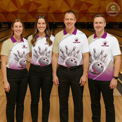 Custom Rhinestone Bowling Shirt for Women Gradient Bowling Team Jersey Polo & Quarter-Zip Bowling Outfit QZT965