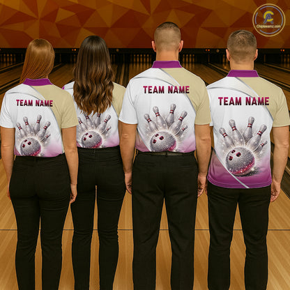 Custom Rhinestone Bowling Shirt for Women Gradient Bowling Team Jersey Polo & Quarter-Zip Bowling Outfit QZT965