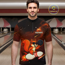 Load image into Gallery viewer, Orange &amp; Black Funny Squirrel Bowling Shirt for Men Bowling League Jersey Polo &amp; Quarter-Zip QZT879