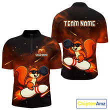 Load image into Gallery viewer, Orange &amp; Black Funny Squirrel Bowling Shirt for Men Bowling League Jersey Polo &amp; Quarter-Zip QZT879