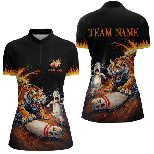 Personalized Tiger Bowling Shirt Orange Funny Bowling Team League Jersey for Women QZT832