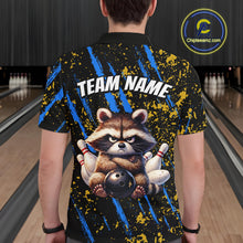 Load image into Gallery viewer, Custom Yellow &amp; Blue Funny Raccoon Bowling Team Shirt for Men Bowling Jersey League Polo &amp; 1/4-Zip QZT882