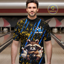 Load image into Gallery viewer, Custom Yellow &amp; Blue Funny Raccoon Bowling Team Shirt for Men Bowling Jersey League Polo &amp; 1/4-Zip QZT882
