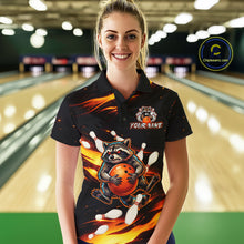 Load image into Gallery viewer, Custom Orange Funny Raccoon Bowling Shirt for Women Bowling Jersey Polo &amp; Quarter-Zip Bowling Outfit QZT969