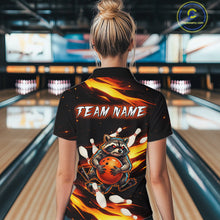 Load image into Gallery viewer, Custom Orange Funny Raccoon Bowling Shirt for Women Bowling Jersey Polo &amp; Quarter-Zip Bowling Outfit QZT969