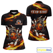 Load image into Gallery viewer, Custom Orange Funny Raccoon Bowling Shirt for Women Bowling Jersey Polo &amp; Quarter-Zip Bowling Outfit QZT969