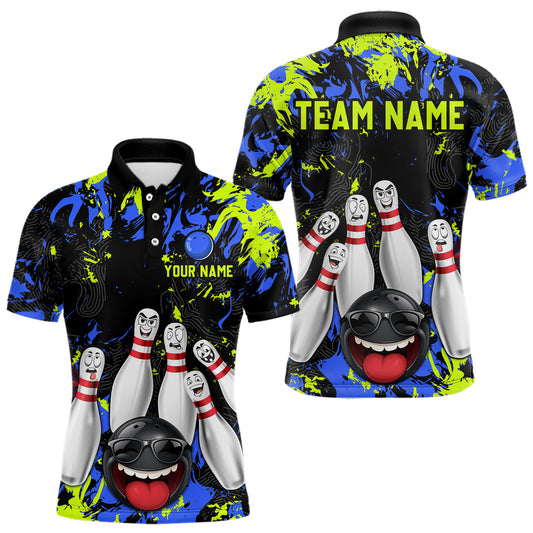 Green Blue Funny Bowling Team Shirt for Men Bowling League Jersey Polo & 1/4 Zip Bowler Outfit QZT781