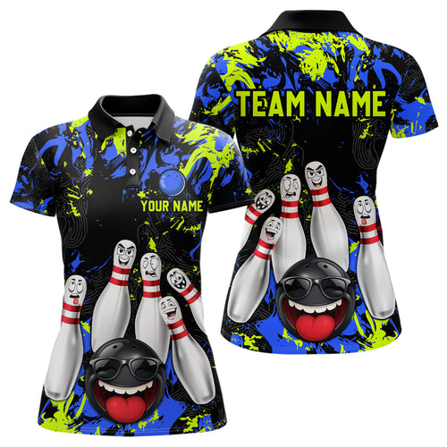 Green Blue Funny Bowling Team Shirt for Women Bowling League Jersey Polo & 1/4 Zip Bowler Outfit QZT781