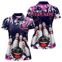 Load image into Gallery viewer, Navy Pink Funny Bowling Team Shirt for Women Bowling League Jersey Polo &amp; 1/4 Zip Bowler Outfit QZT781