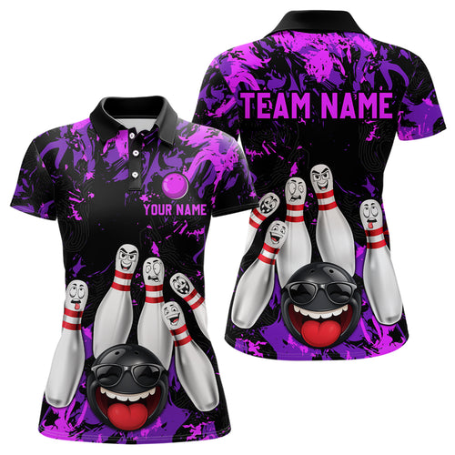 Purple Funny Bowling Team Shirt for Women Custom Bowling League Jersey Polo & 1/4 Zip Bowler Outfit QZT781