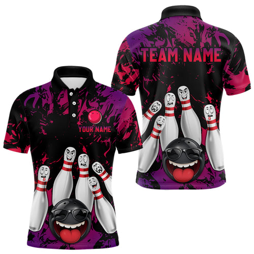 Red Purple Funny Bowling Team Shirt for Men Custom Bowling League Jersey Polo & 1/4 Zip Bowler Outfit QZT781