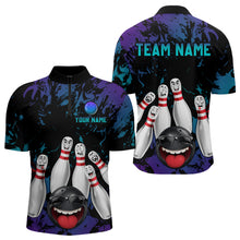 Load image into Gallery viewer, Teal Purple Funny Bowling Team Shirt for Men Custom Bowling League Jersey Polo Bowler Outfit QZT781
