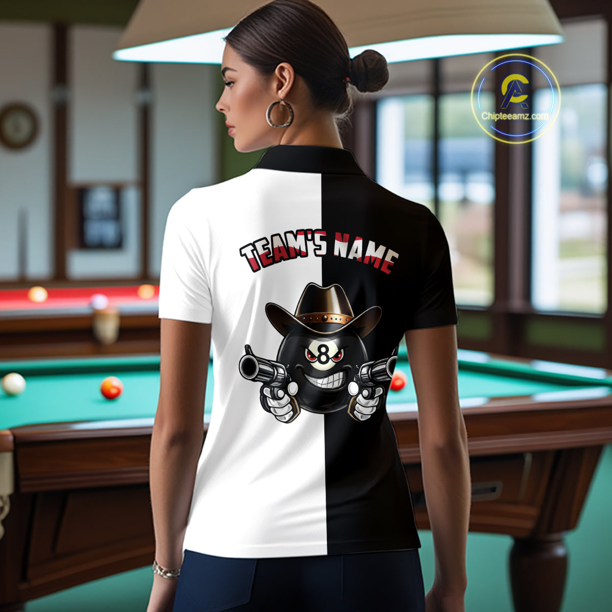 Custom American Flag Funny 8 Ball Billiard Shirts for Women Billiard League Jersey Pool Shirts BHT11