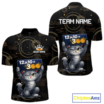 Custom Funny Cat Bowling Math Shirt Polo & 1/4-Zip Bowling League Jersey Bowling Outfit for Men QZT927