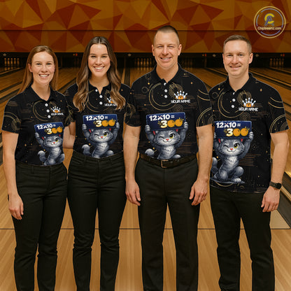 Custom Funny Cat Bowling Math Shirt Polo & 1/4-Zip Bowling League Jersey Bowling Outfit for Men QZT927