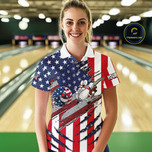 Load image into Gallery viewer, Custom American Flag Bowling Shirt Funny Blue Red White Bowling Jersey for Women Polo &amp; Quarter-Zip QZT929