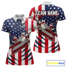 Load image into Gallery viewer, Custom American Flag Bowling Shirt Funny Blue Red White Bowling Jersey for Women Polo &amp; Quarter-Zip QZT929