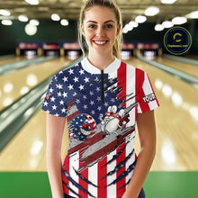 Load image into Gallery viewer, Custom American Flag Bowling Shirt Funny Blue Red White Bowling Jersey for Women Polo &amp; Quarter-Zip QZT929
