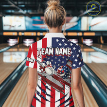 Load image into Gallery viewer, Custom American Flag Bowling Shirt Funny Blue Red White Bowling Jersey for Women Polo &amp; Quarter-Zip QZT929