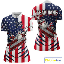 Load image into Gallery viewer, Custom American Flag Bowling Shirt Funny Blue Red White Bowling Jersey for Women Polo &amp; Quarter-Zip QZT929